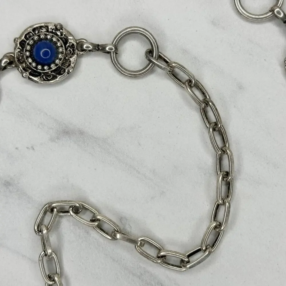 Vintage Blue Cabochon Silver Chain Belt M/L ✨